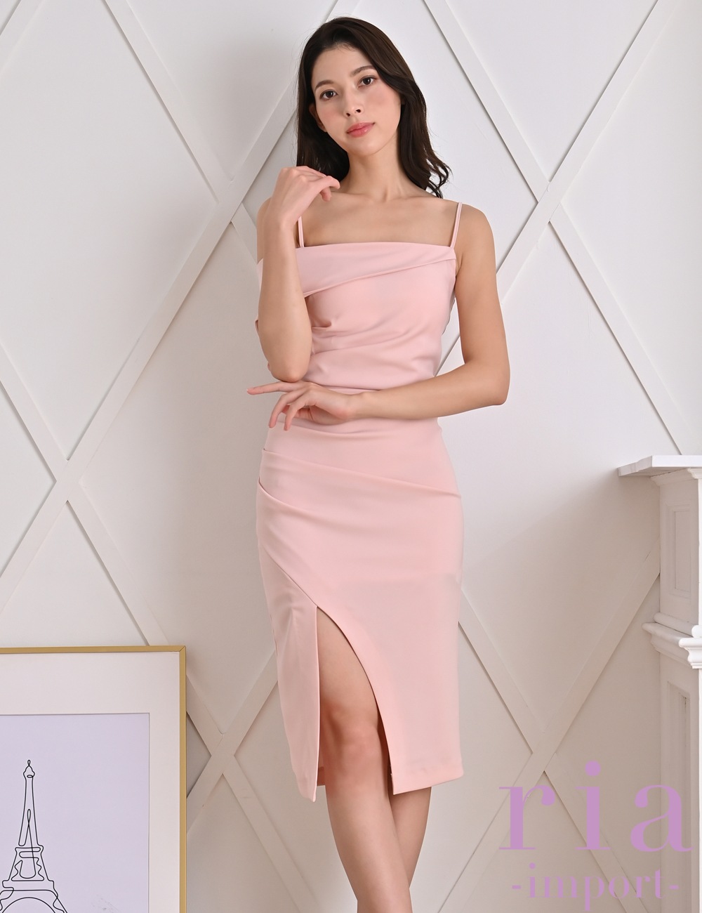 【ria】丈長/ドレス/ワンピース/タイト/ワンショル/前スリット