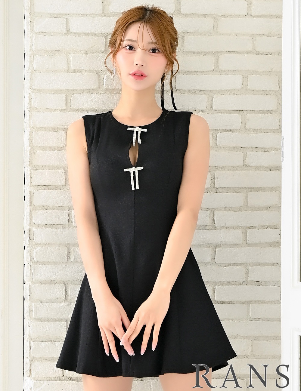 [Sのみ即納][instock]【RANS】ミニ/ドレス/ワンピース/ブラック/フレア/リボン