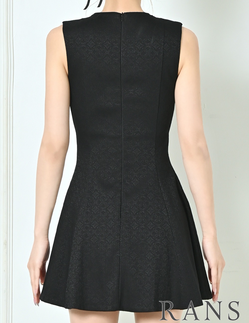 [Sのみ即納][instock]【RANS】ミニ/ドレス/ワンピース/ブラック/フレア/リボン