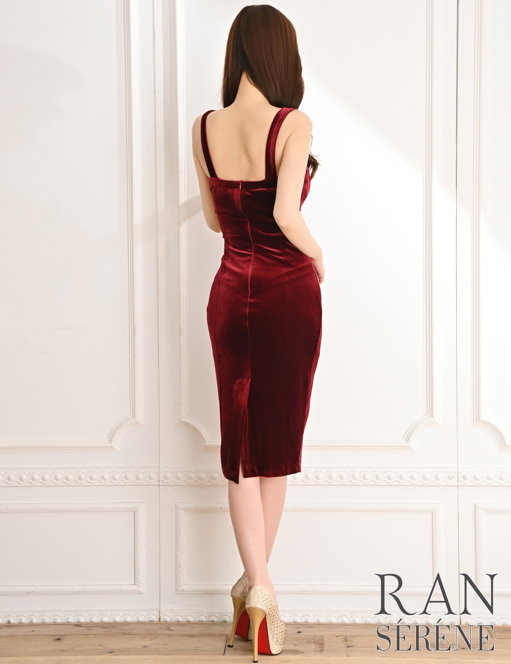 [即納][instock]【RAN SERENE】丈長/ドレス/ワンピース/レッド/タイト/ベロア