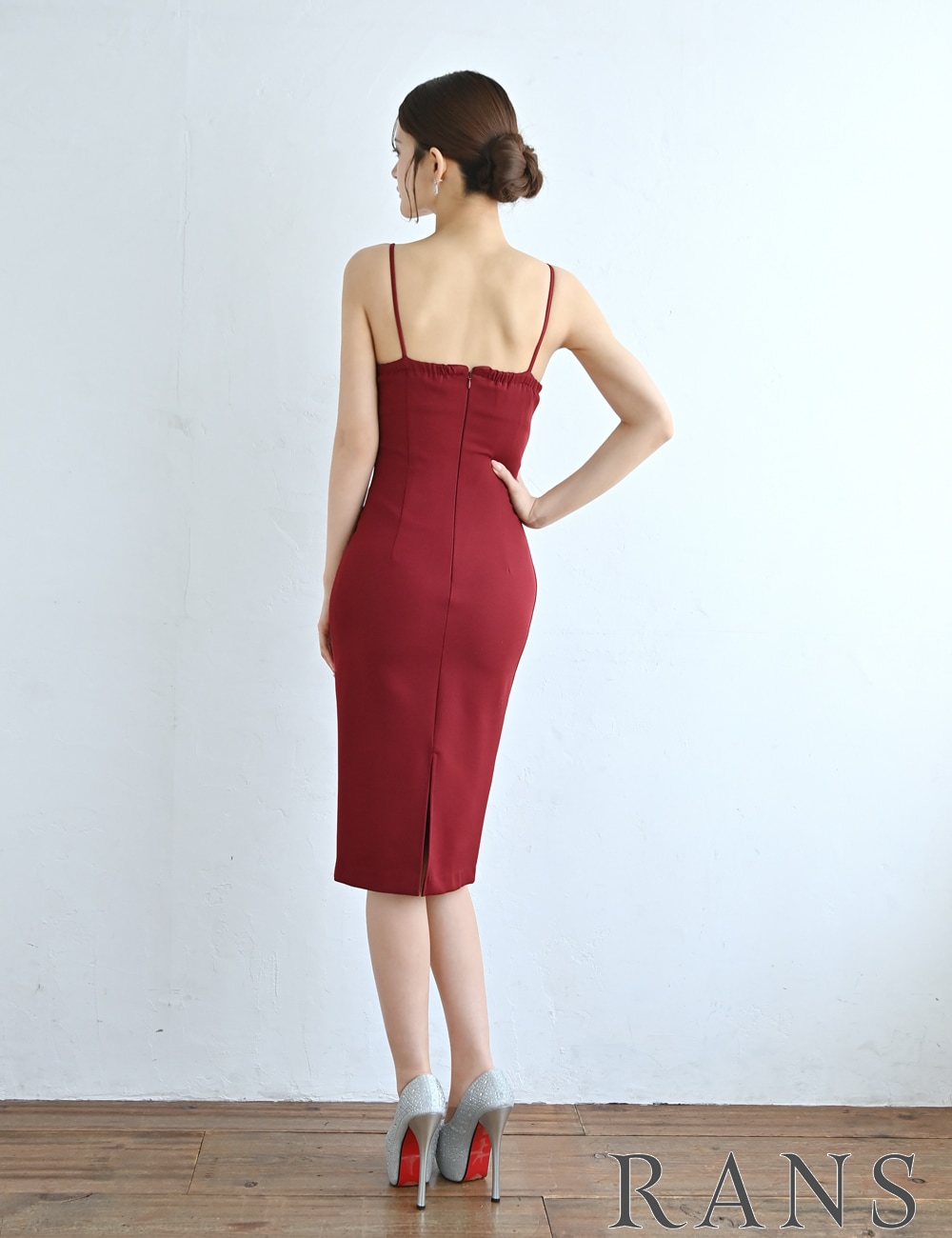 [Sのみ即納][instock]【RANS】丈長/ドレス/ワンピース/レッド/タイト/リボン