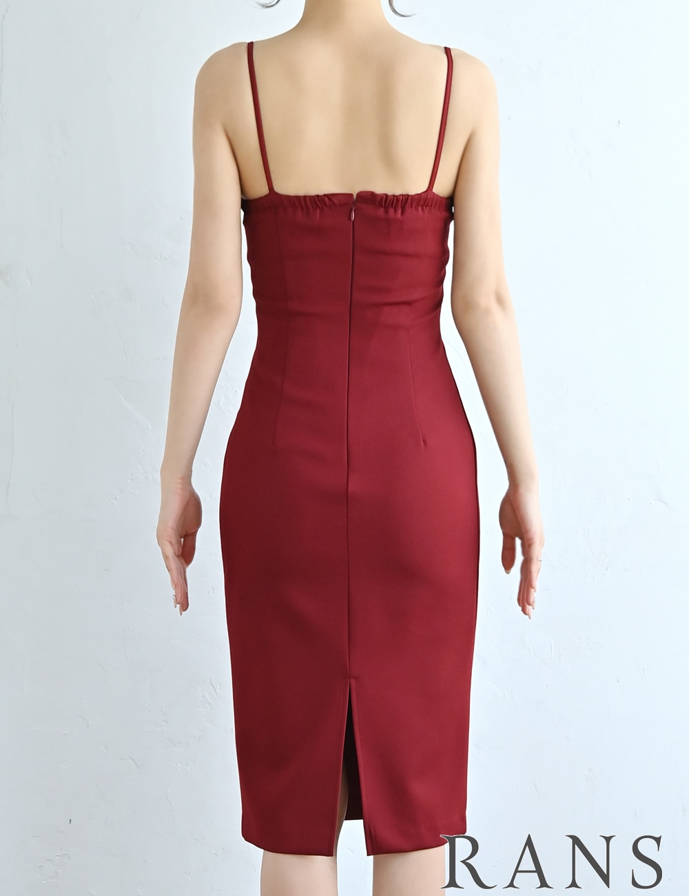 [Sのみ即納][instock]【RANS】丈長/ドレス/ワンピース/レッド/タイト/リボン