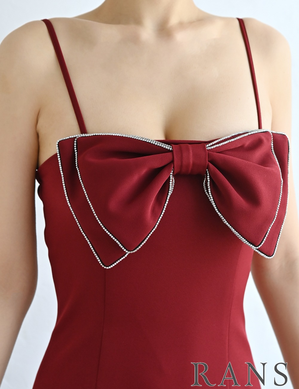 [Sのみ即納][instock]【RANS】丈長/ドレス/ワンピース/レッド/タイト/リボン
