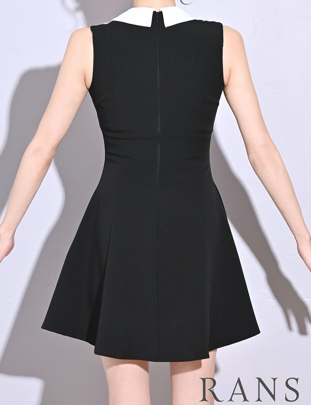[Sのみ即納][instock]【RANS】ミニ/ドレス/ワンピース/フレア/ブラック/襟付き/レース