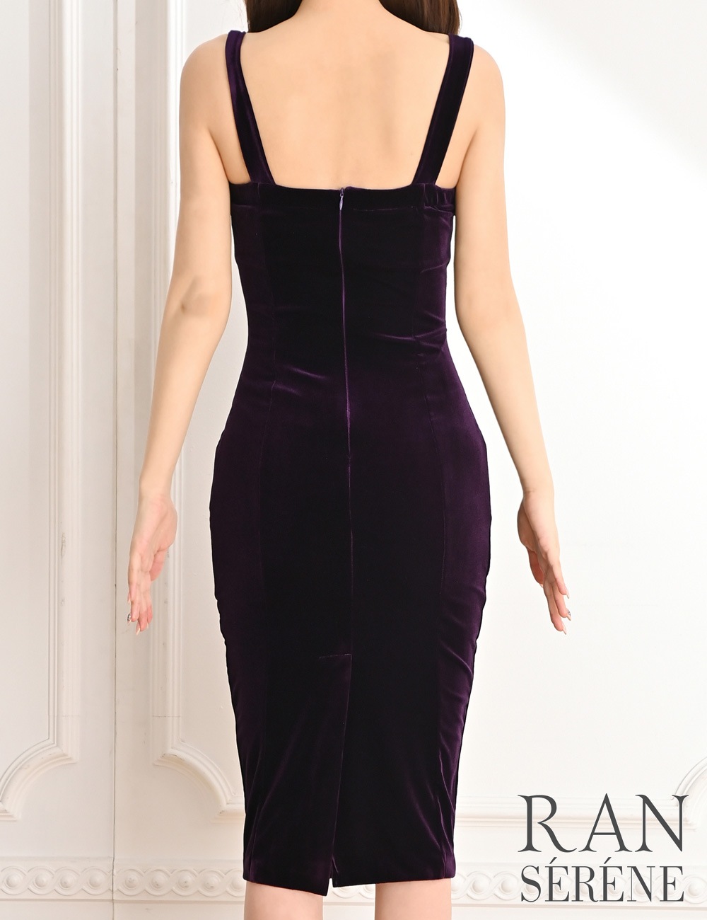 [Sのみ即納][instock]【RAN SERENE】丈長/ドレス/ワンピース/パープル/タイト/ベロア