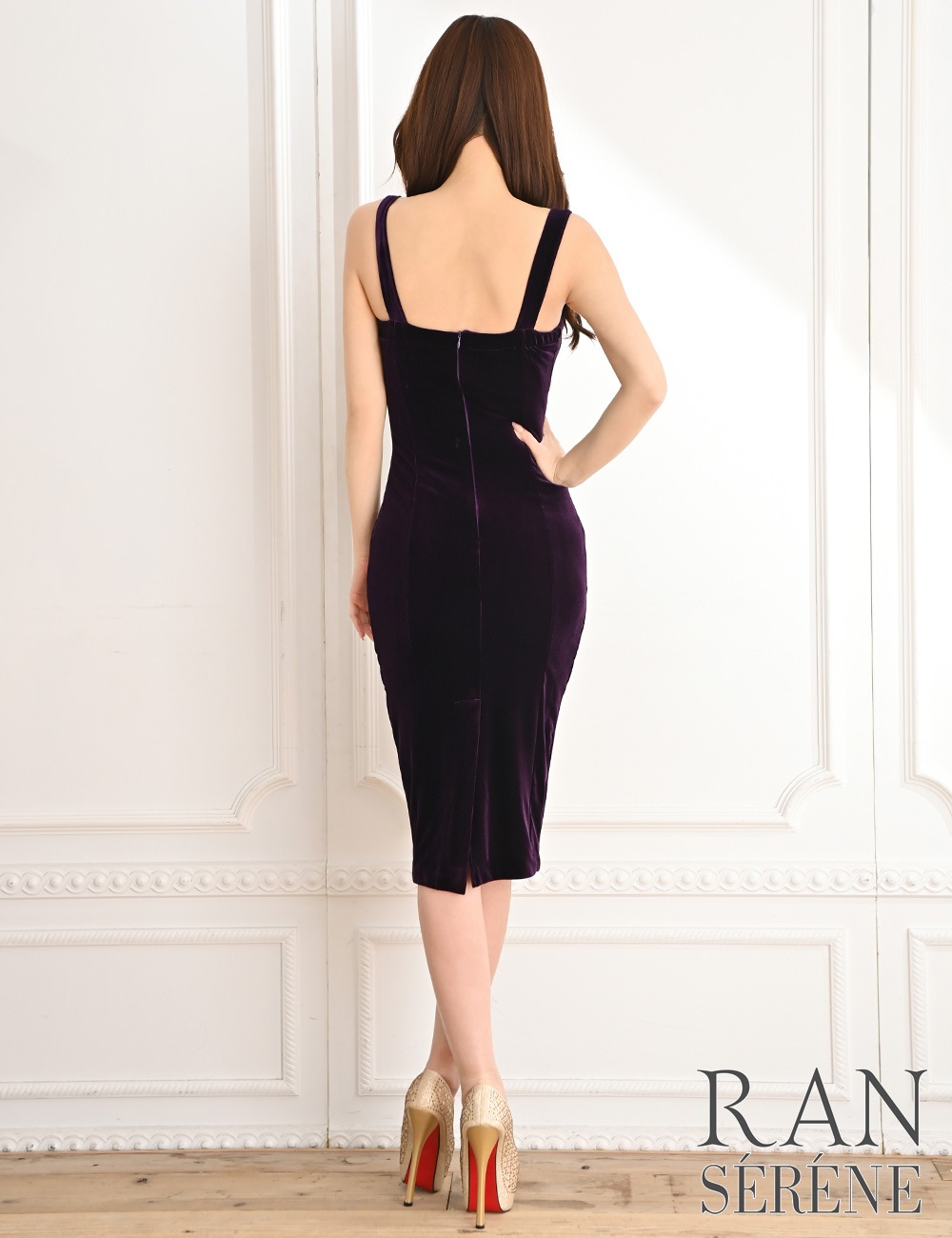 [Sのみ即納][instock]【RAN SERENE】丈長/ドレス/ワンピース/パープル/タイト/ベロア