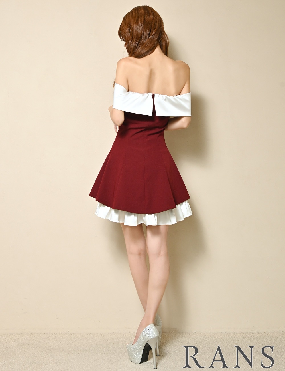 [即納][instock]【RANS】ミニ/ドレス/ワンピース/レッド/オフショル/フレア