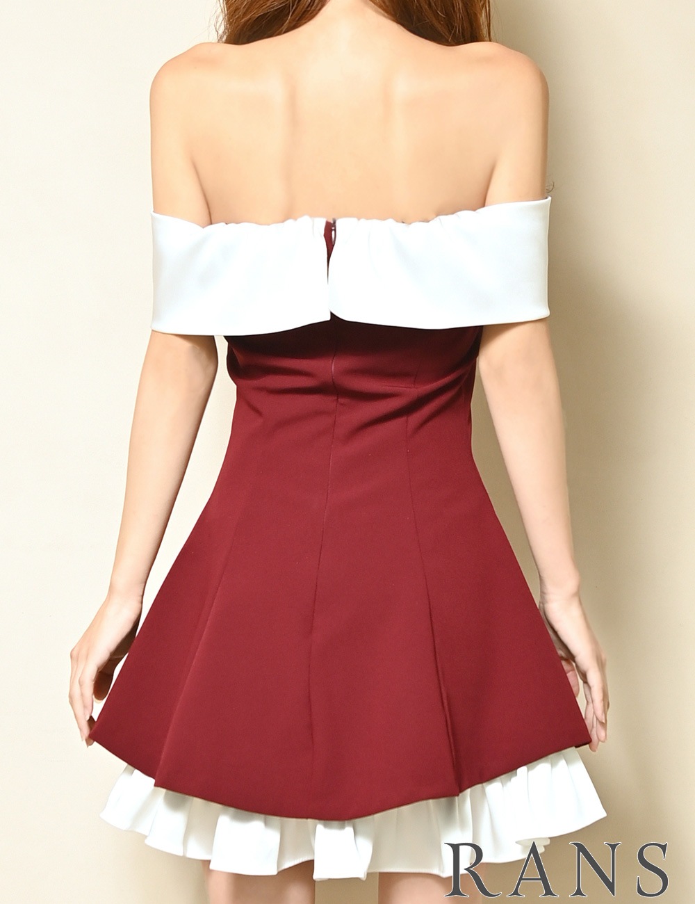[即納][instock]【RANS】ミニ/ドレス/ワンピース/レッド/オフショル/フレア