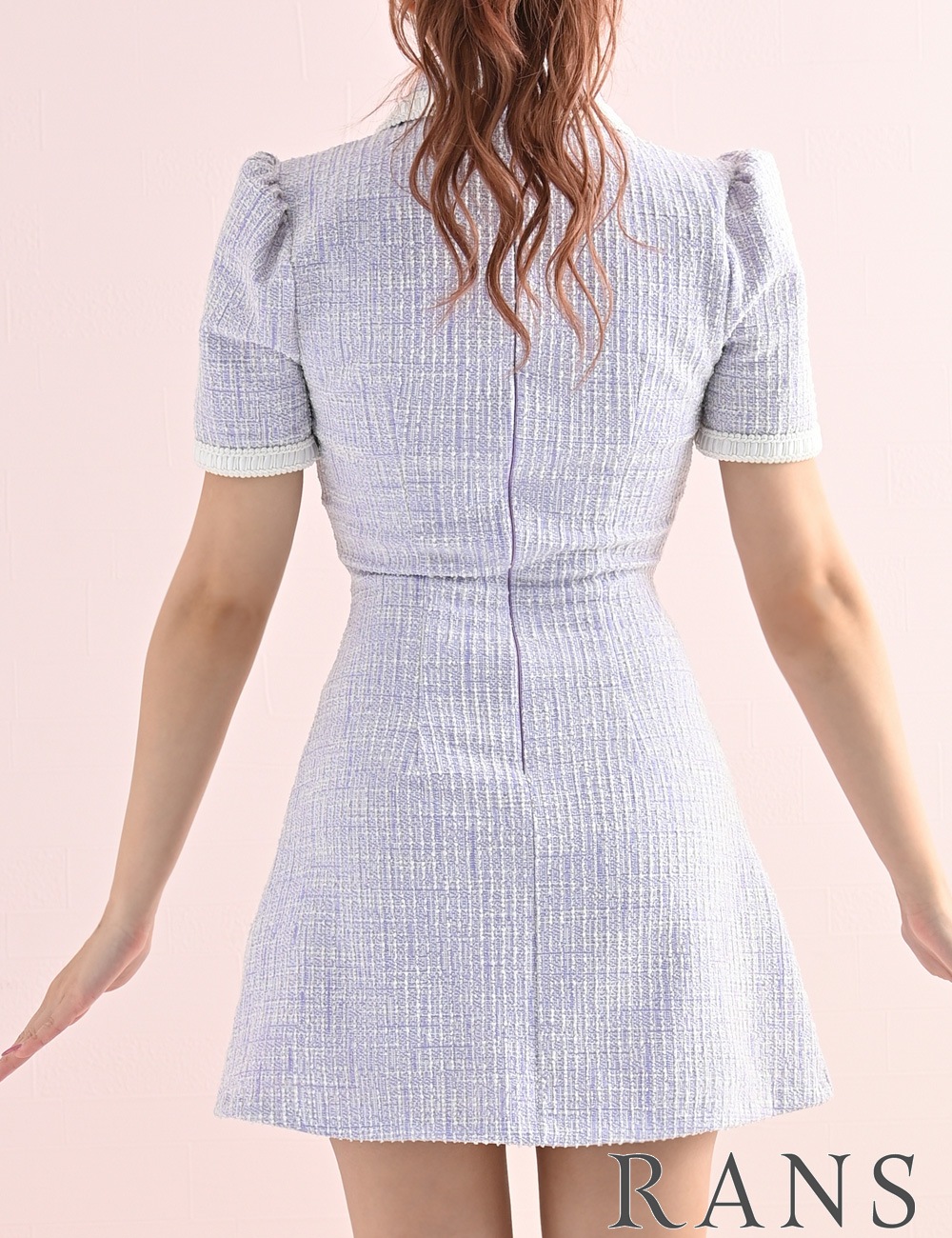 [instock]【RANS】ミニ/フレア/ワンピース/ラベンダー/ツイード/半袖/襟