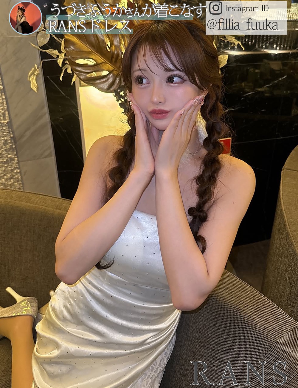 [Mのみ即納][instock]【RANS】ミニ/ドレス/ワンピース/ベア/タイト/ホワイト/レース/サテン/スタッズ