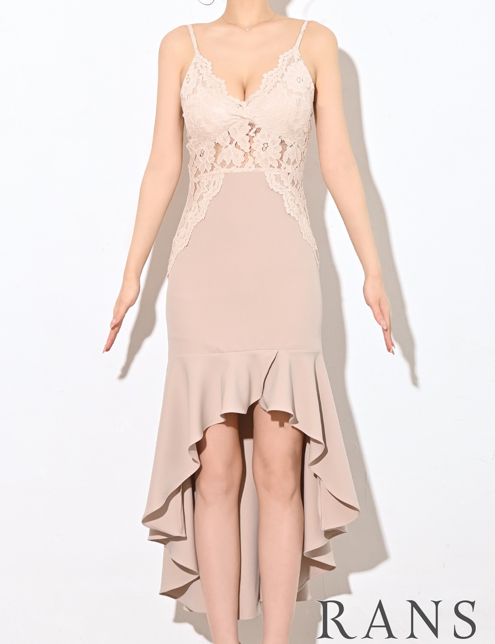 [Sのみ即納][instock]【RANS】ロング/ドレス/ワンピース/ベージュ/キャミ/マーメイド/レース