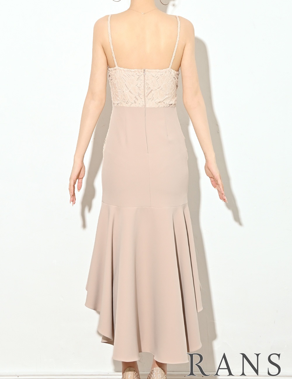 [Sのみ即納][instock]【RANS】ロング/ドレス/ワンピース/ベージュ/キャミ/マーメイド/レース