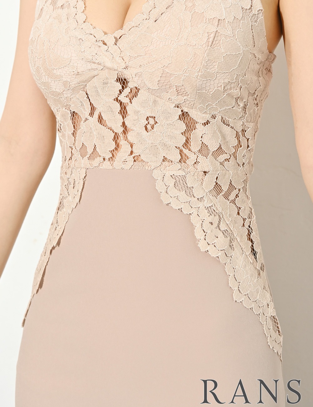 [Sのみ即納][instock]【RANS】ロング/ドレス/ワンピース/ベージュ/キャミ/マーメイド/レース