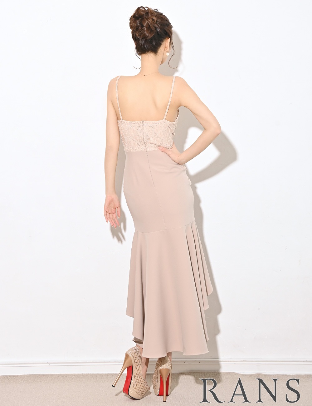 [Sのみ即納][instock]【RANS】ロング/ドレス/ワンピース/ベージュ/キャミ/マーメイド/レース