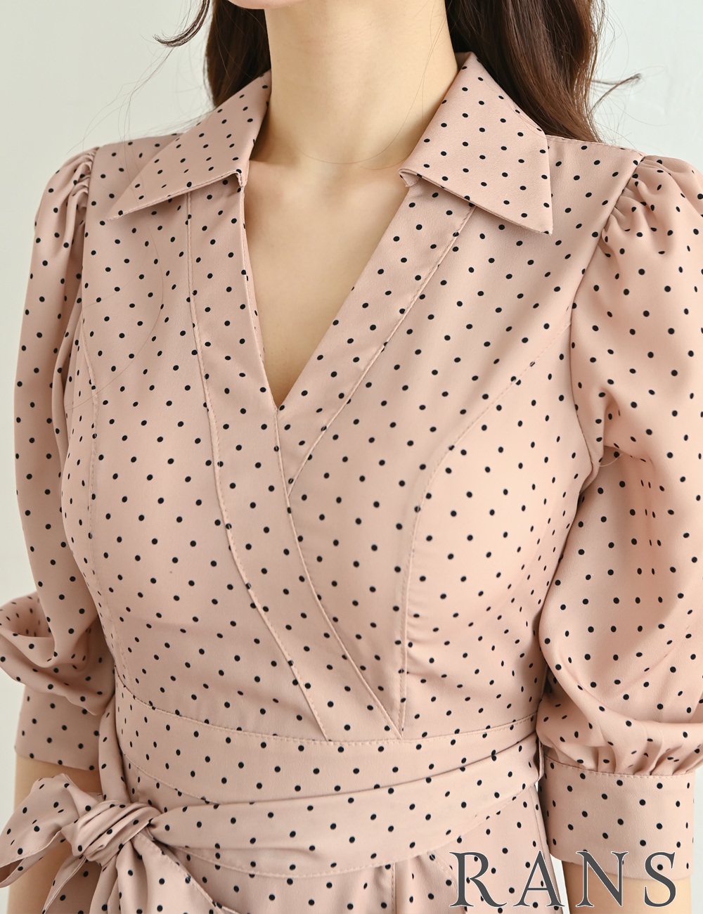 RANS】ミニ/ドレス/ワンピース/ピンクベージュ/ドット/半袖/フレア