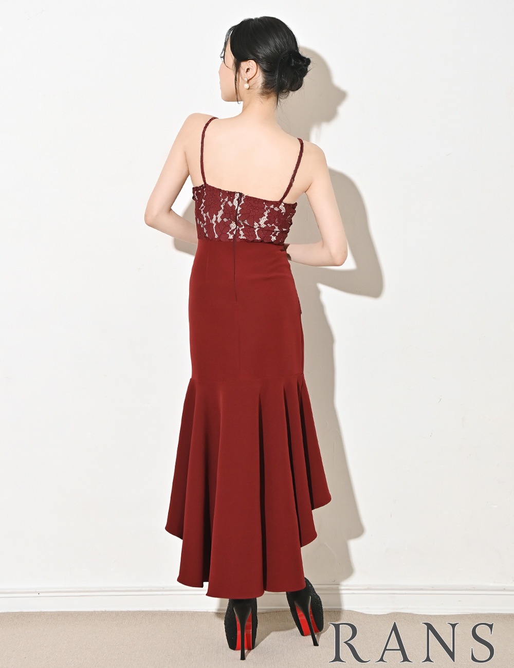 [Sのみ即納][instock]【RANS】ロング/ドレス/ワンピース/レッド/キャミ/マーメイド/レース