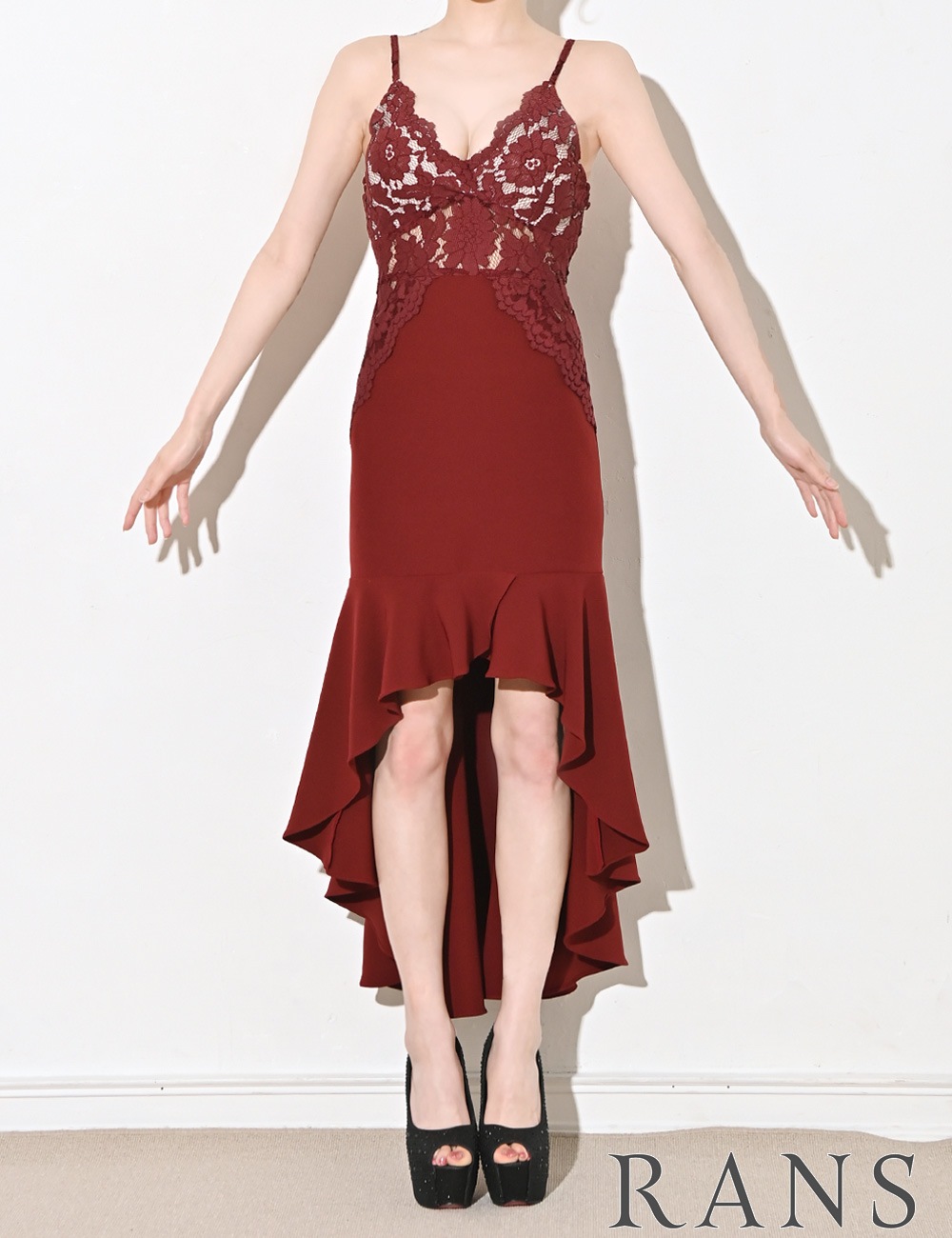 [Sのみ即納][instock]【RANS】ロング/ドレス/ワンピース/レッド/キャミ/マーメイド/レース