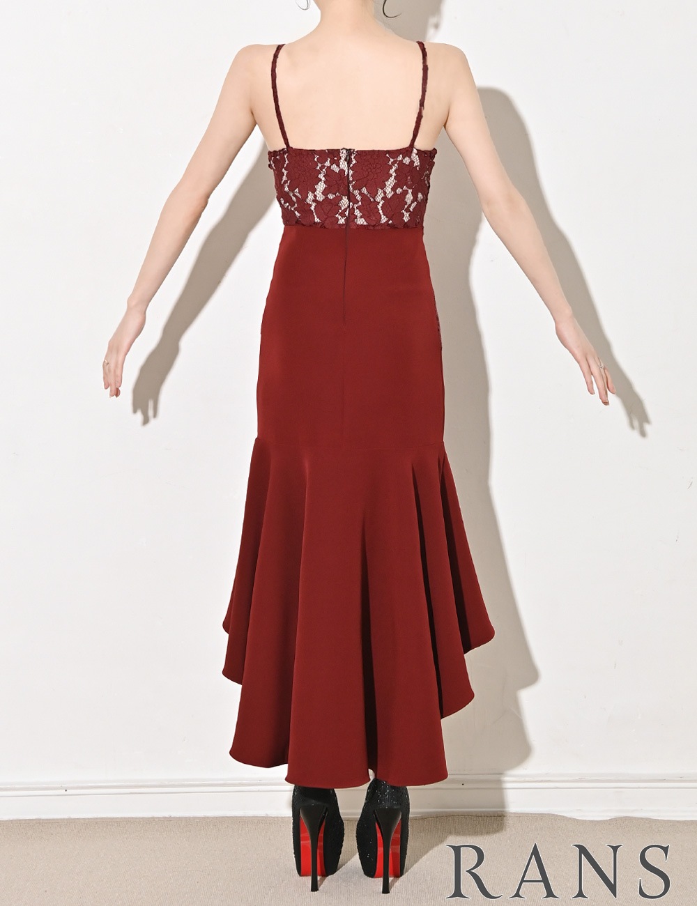 [Sのみ即納][instock]【RANS】ロング/ドレス/ワンピース/レッド/キャミ/マーメイド/レース