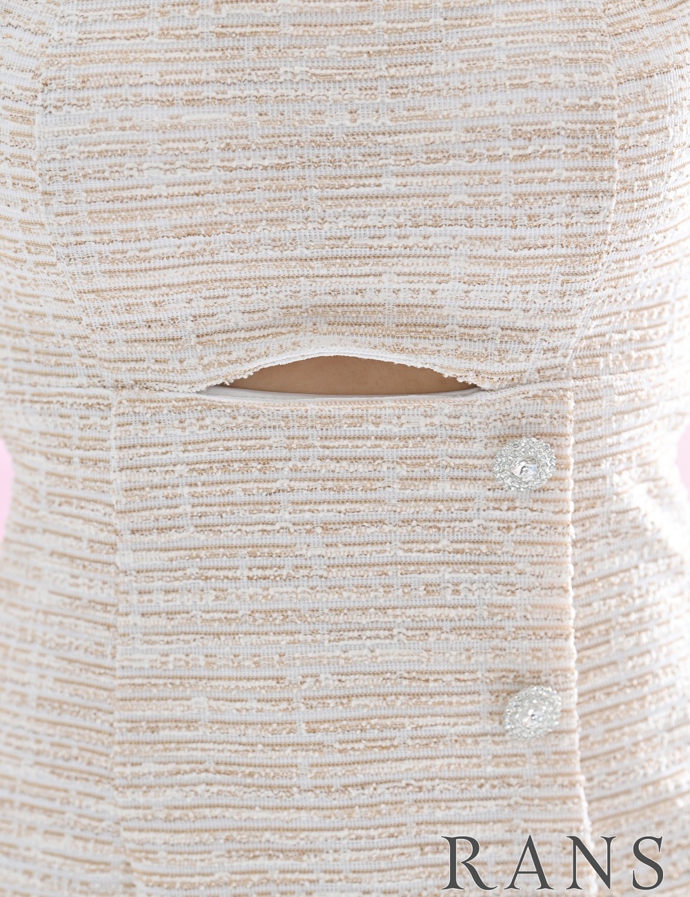 [instock]【RANS】ミニ/ドレス/ワンピース/ベージュ/フレア/ツイード/ビジュー