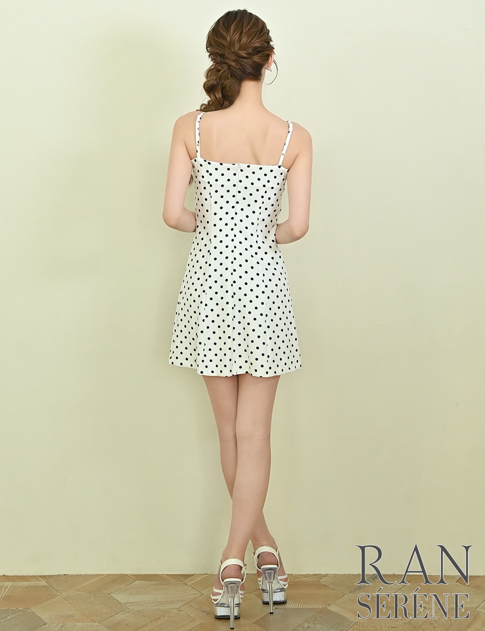 [予約商品][instock]【RAN SERENE】ミニ/ドレス/ワンピース/ホワイト/フレア/リボン/柄/ドット