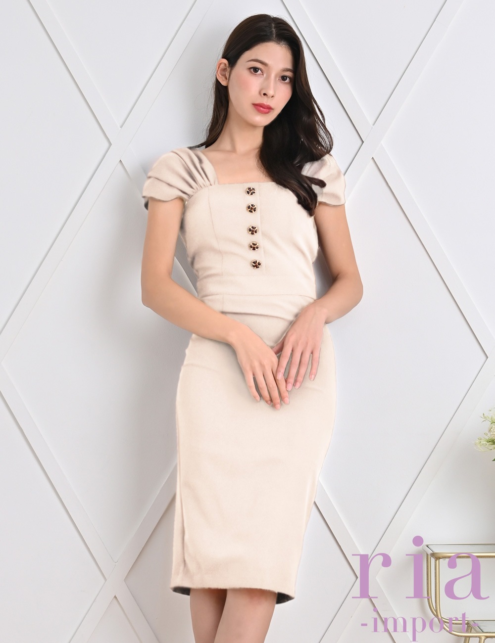 ria】丈長/ドレス/ワンピース/ベージュ/タイト | SHAPE,丈長