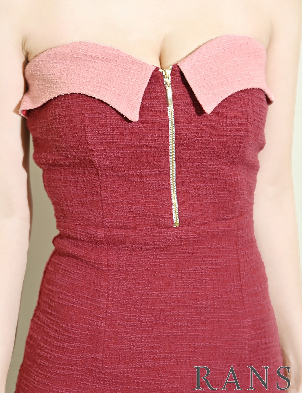 [Sのみ即納][instock]【RANS】ミニ/ドレス/ワンピース/ベア/タイト/レッド/フロントファスナー