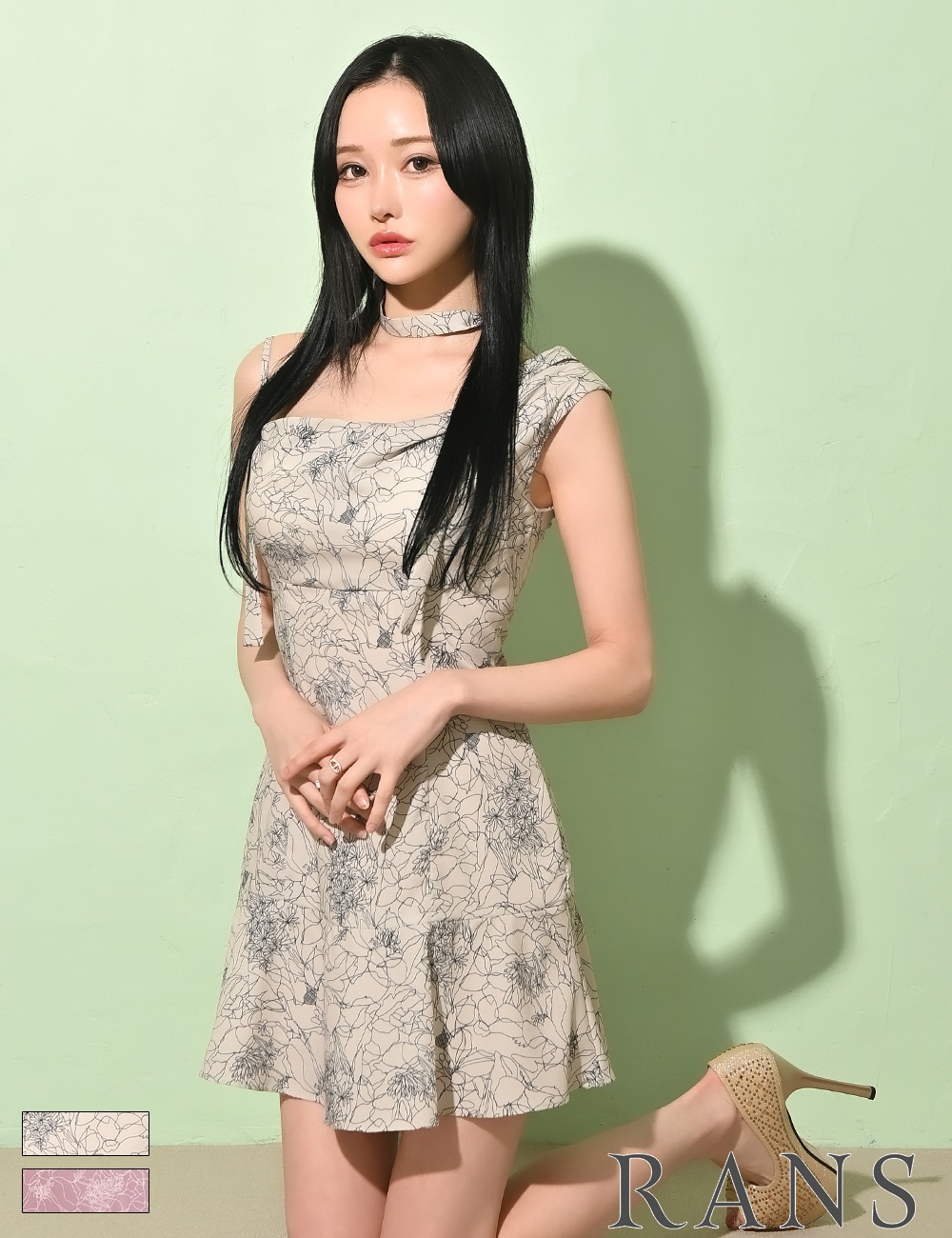 即納][instock]【RANS】ミニ/ドレス/ワンピース/フレア/ベージュ