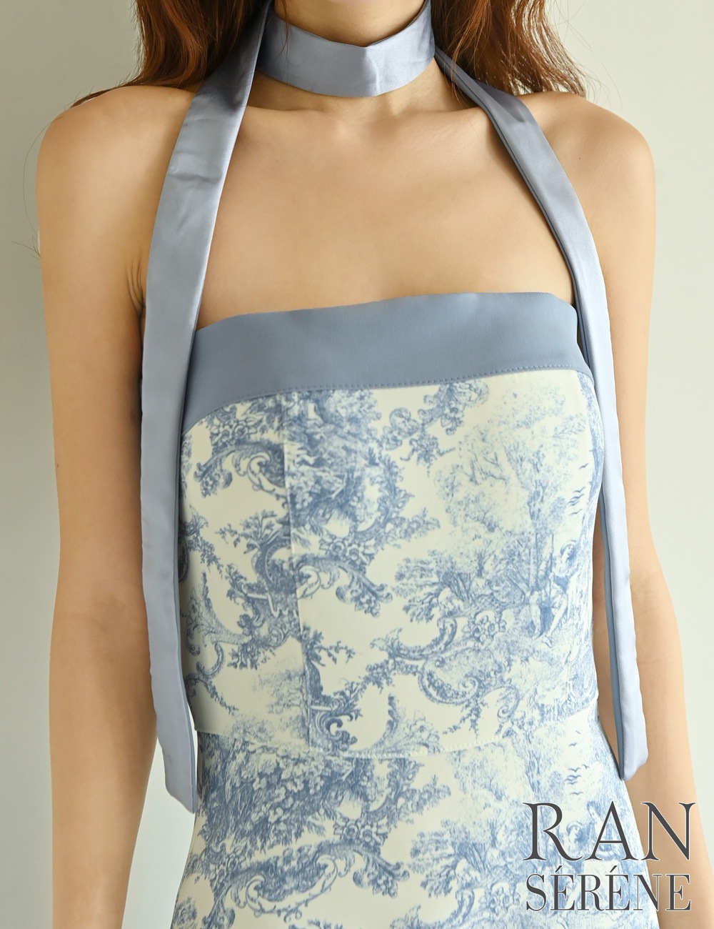 [即納][instock]【RAN SERENE】ロング/ドレス/ブルー/ベア/フレア/柄/トワルドジュイ/リボン