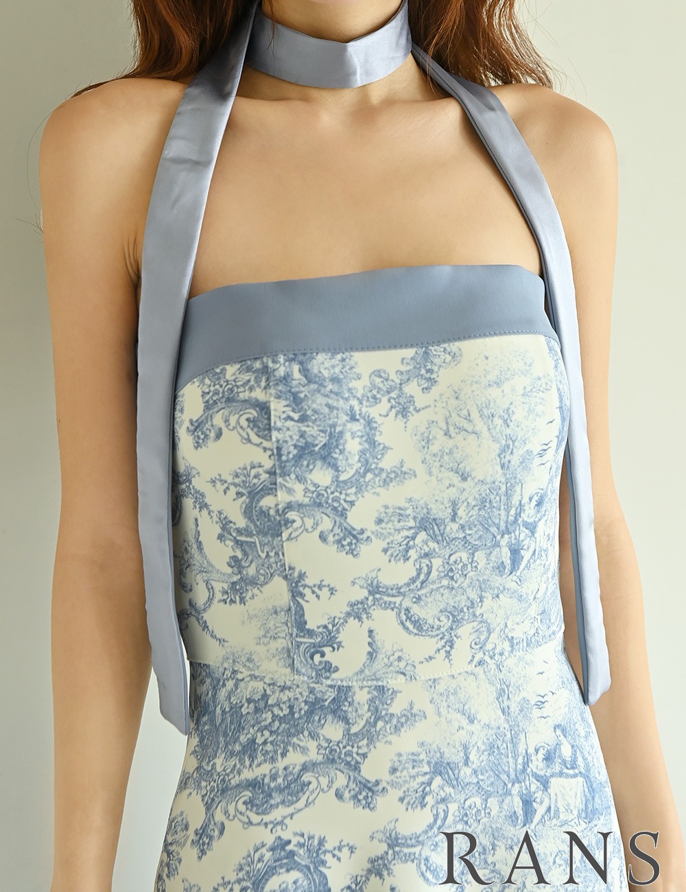 [即納][instock]【RANS】ロング/ドレス/ブルー/ベア/フレア/柄/トワルドジュイ/リボン