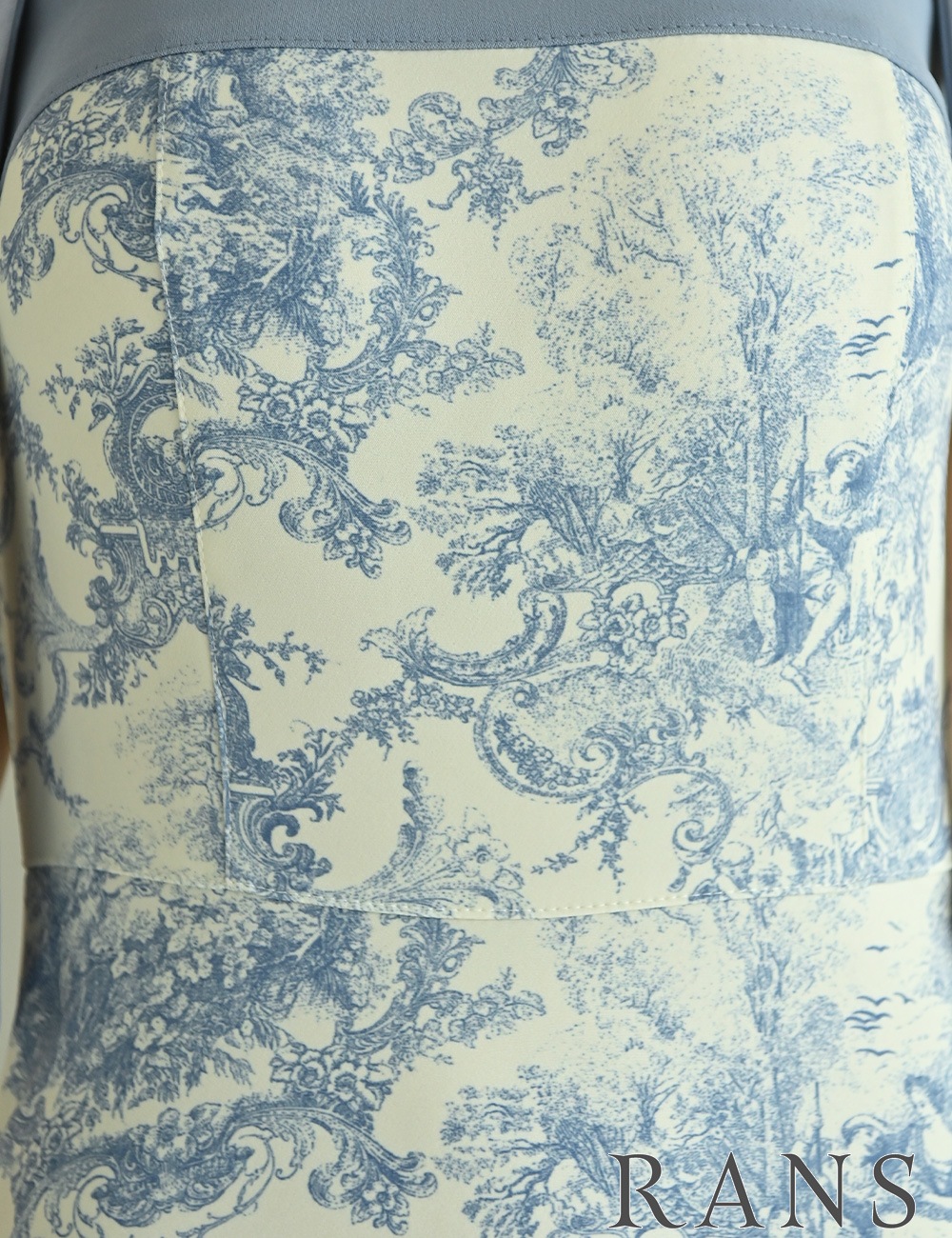 [即納][instock]【RANS】ロング/ドレス/ブルー/ベア/フレア/柄/トワルドジュイ/リボン