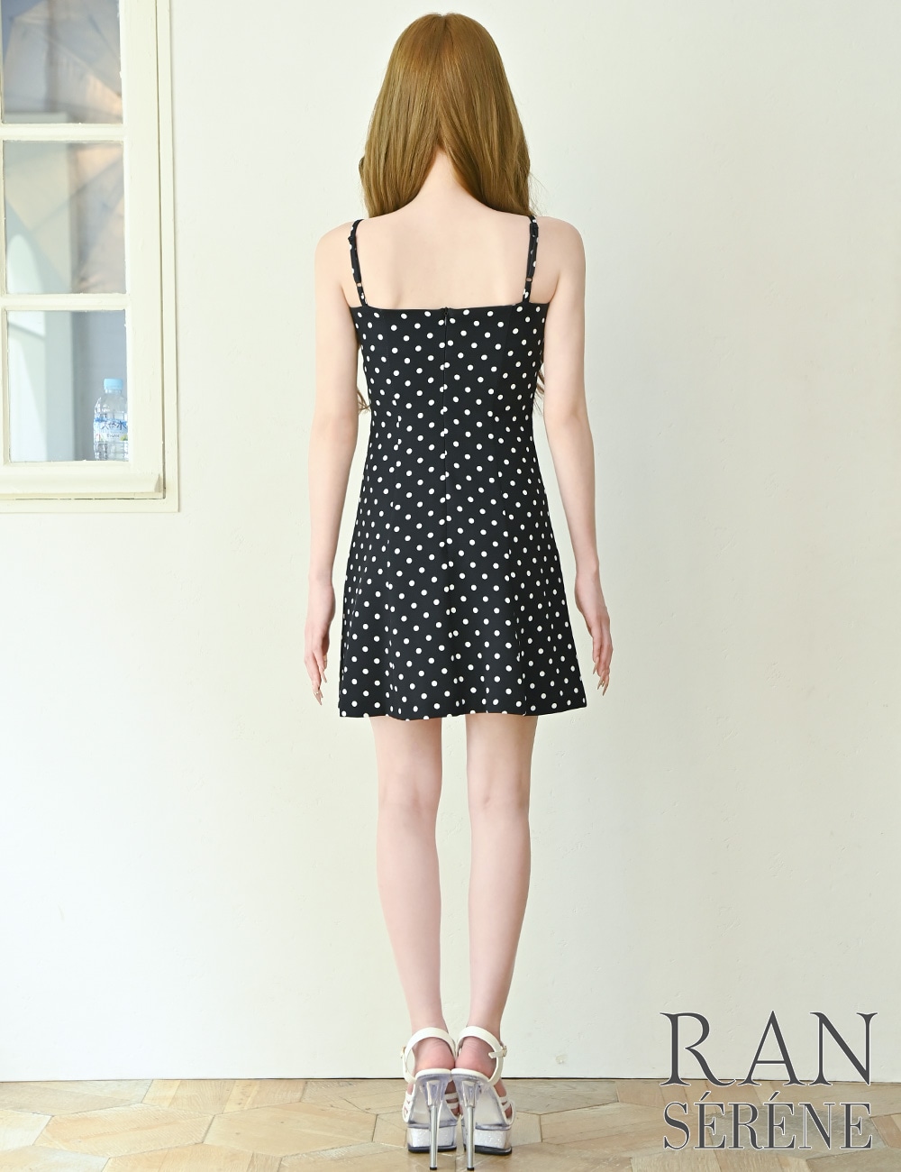 [Sのみ即納][instock]【RAN SERENE】ミニ/ドレス/ワンピース/ブラック/フレア/リボン/柄/ドット