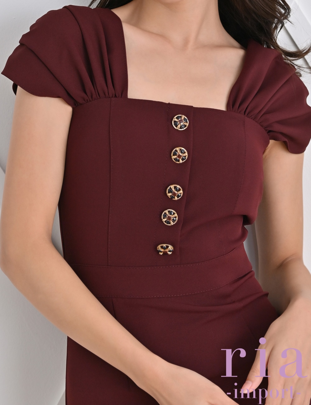 【ria】丈長/ドレス/ワンピース/レッド/ブラウン/タイト