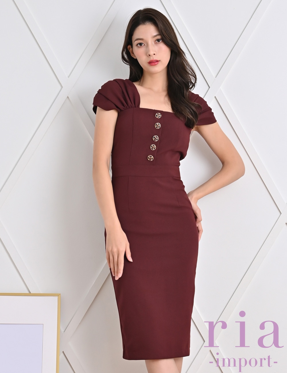 【ria】丈長/ドレス/ワンピース/レッド/ブラウン/タイト