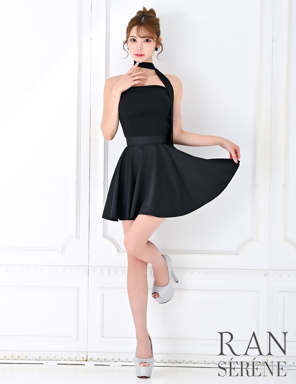 [即納][instock]【RAN SERENE】ミニ/ドレス/セットアップ/ブラック/ベア/フレア/ドレープ