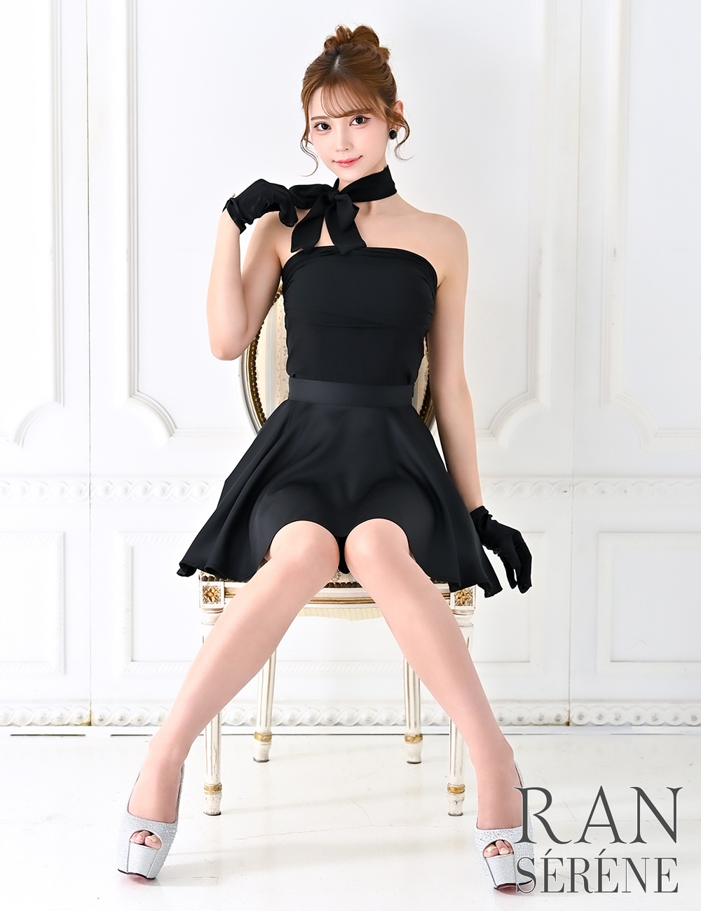[即納][instock]【RAN SERENE】ミニ/ドレス/セットアップ/ブラック/ベア/フレア/ドレープ