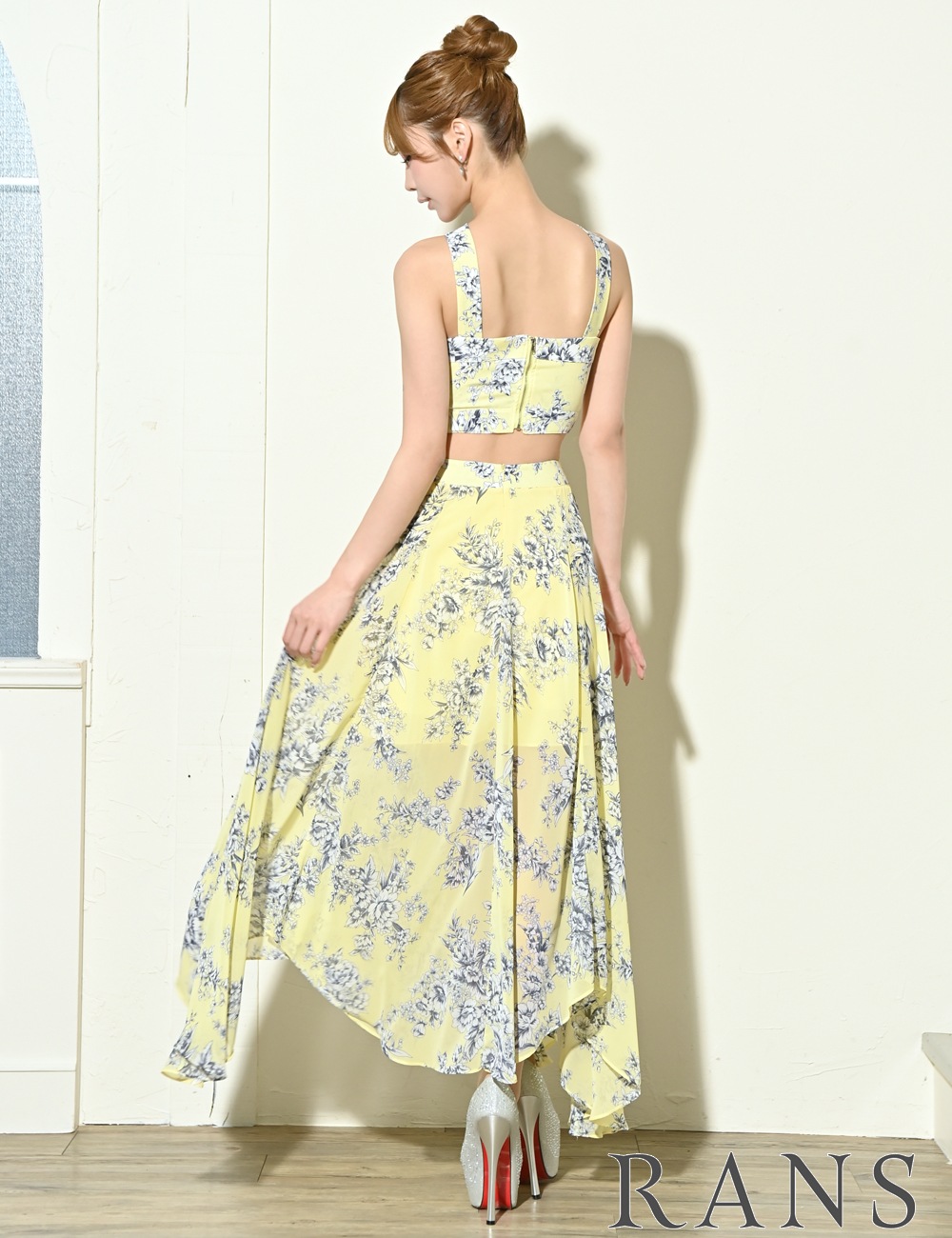 関税送料込【MAC DUGGAL】ロング ドレス ホルター 無地 イエロー Mac DUGGAL ASYMMETRICAL RUFFLE HEM HALTER STRAP DRESS YELLOW