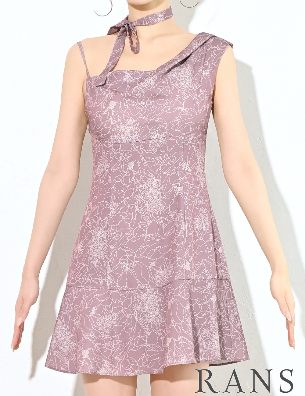 [即納][instock]【RANS】ミニ/ドレス/ワンピース/フレア/ピンク/キャミ/ドレープ/リボン