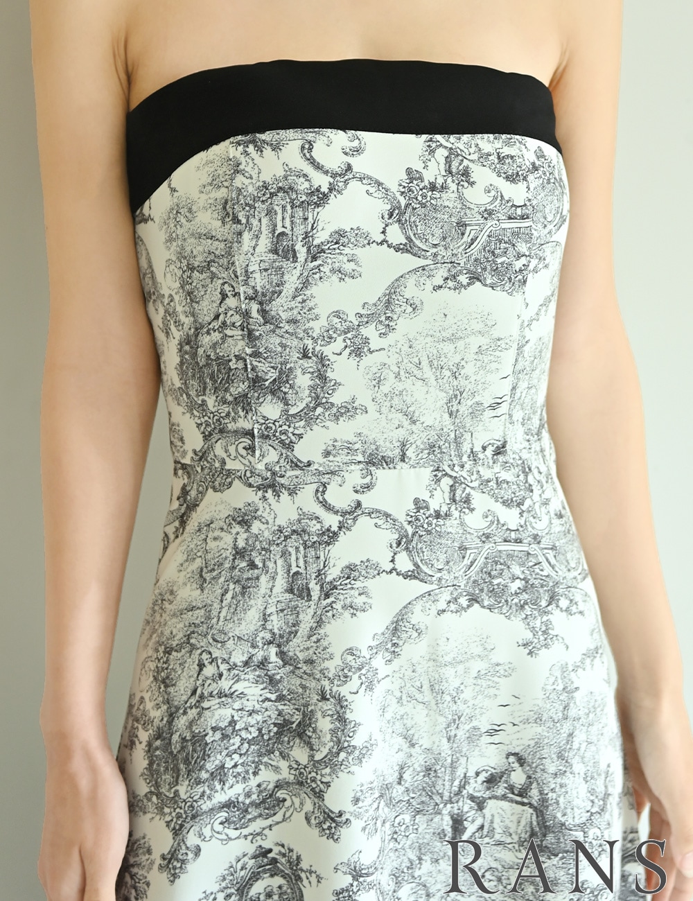 [Sのみ即納][instock]【RANS】ロング/ドレス/ブラック/ベア/フレア/柄/トワルドジュイ/リボン