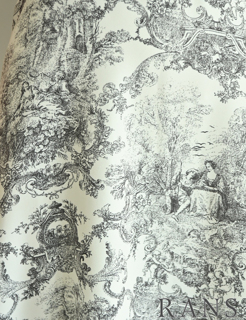 [Sのみ即納][instock]【RANS】ロング/ドレス/ブラック/ベア/フレア/柄/トワルドジュイ/リボン