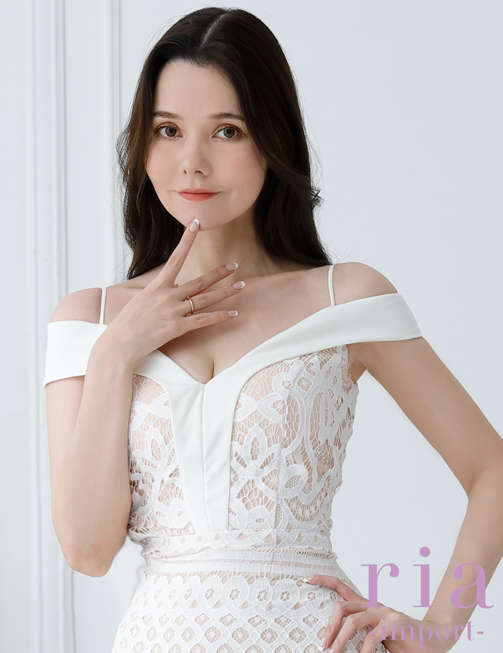 【ria】丈長/ドレス/ワンピース/ホワイト/ベージュ/オフショル/レース