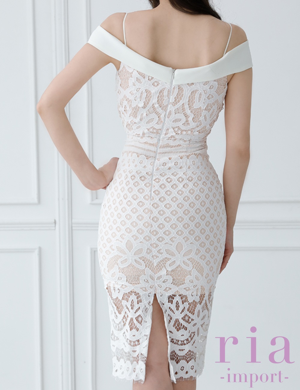 【ria】丈長/ドレス/ワンピース/ホワイト/ベージュ/オフショル/レース