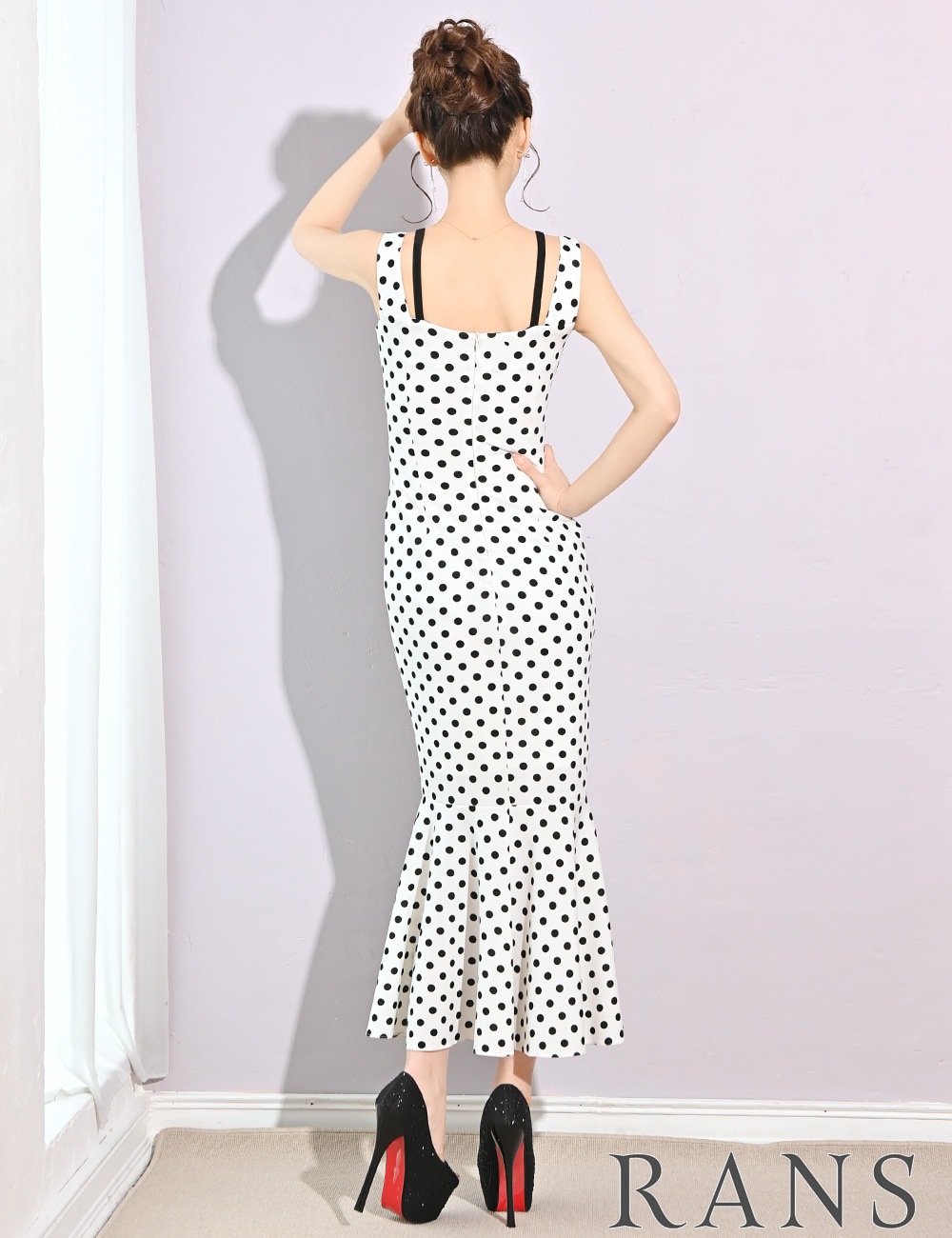 [Mのみ即納][instock]【RANS】ロング/ドレス/ワンピース/ホワイト/キャミ/マーメイド/ドット