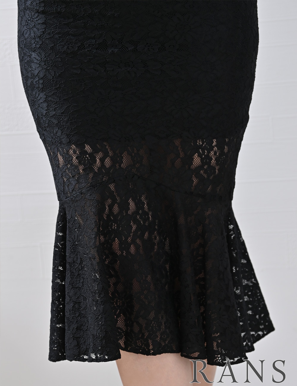 [Mのみ即納][instock]【RANS】丈長/ドレス/ワンピース/ブラック/タイト/キャミ/レース/マーメイド