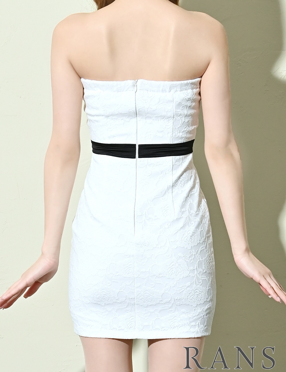 【RANS】ミニ/ドレス/ワンピース/ベア/タイト/ホワイト/レース/リボン