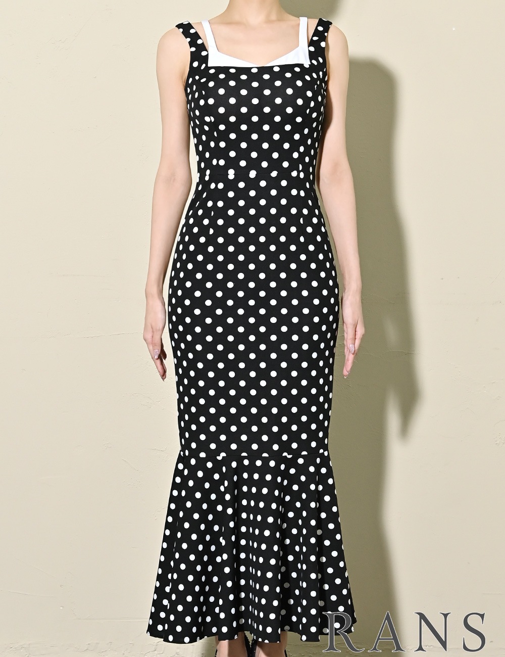 [Sのみ即納][instock]【RANS】ロング/ドレス/ワンピース/ブラック/キャミ/マーメイド/ドット