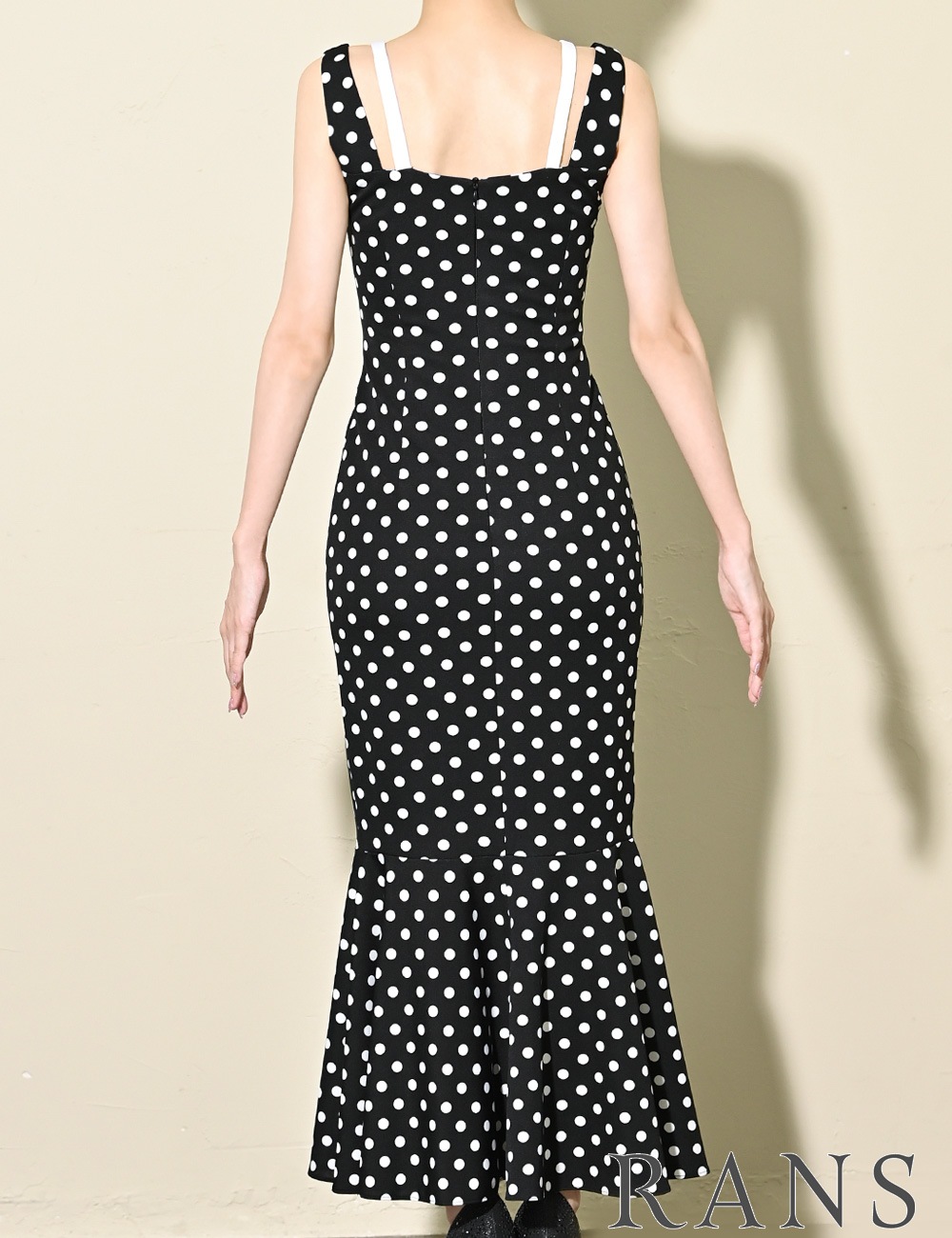[Sのみ即納][instock]【RANS】ロング/ドレス/ワンピース/ブラック/キャミ/マーメイド/ドット