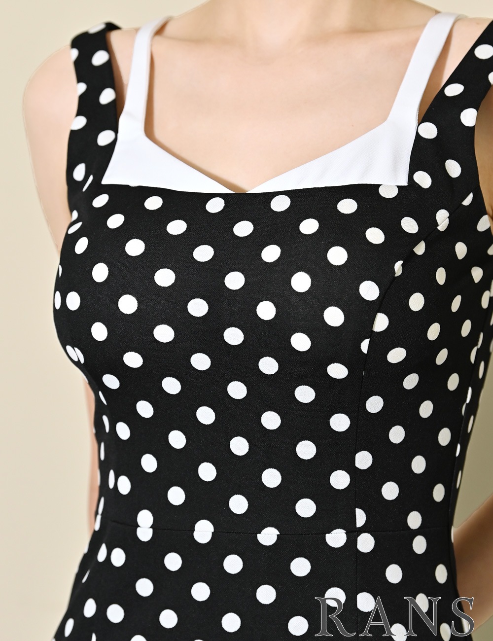 [Sのみ即納][instock]【RANS】ロング/ドレス/ワンピース/ブラック/キャミ/マーメイド/ドット