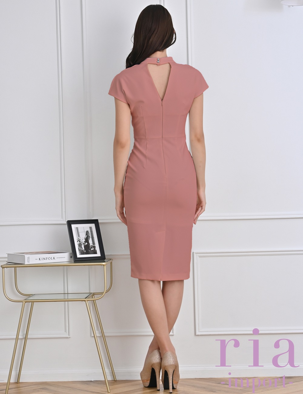 ria】丈長/ドレス/ワンピース/ピンク/リボン/フロントカットアウト