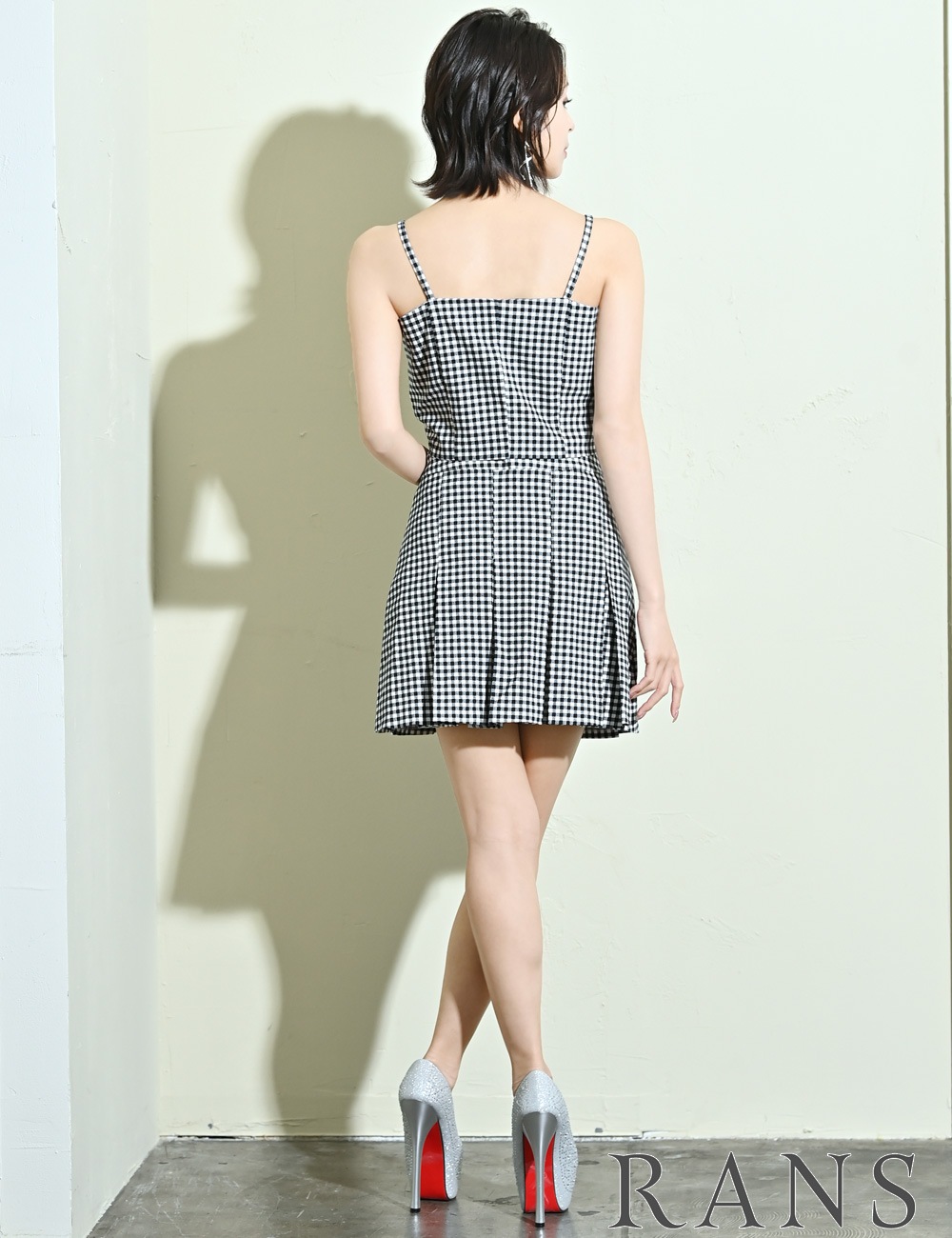 [即納][instock]【RANS】ミニ/ドレス/キャミ/セットアップ/プリーツ/ブラック/ギンガムチェック