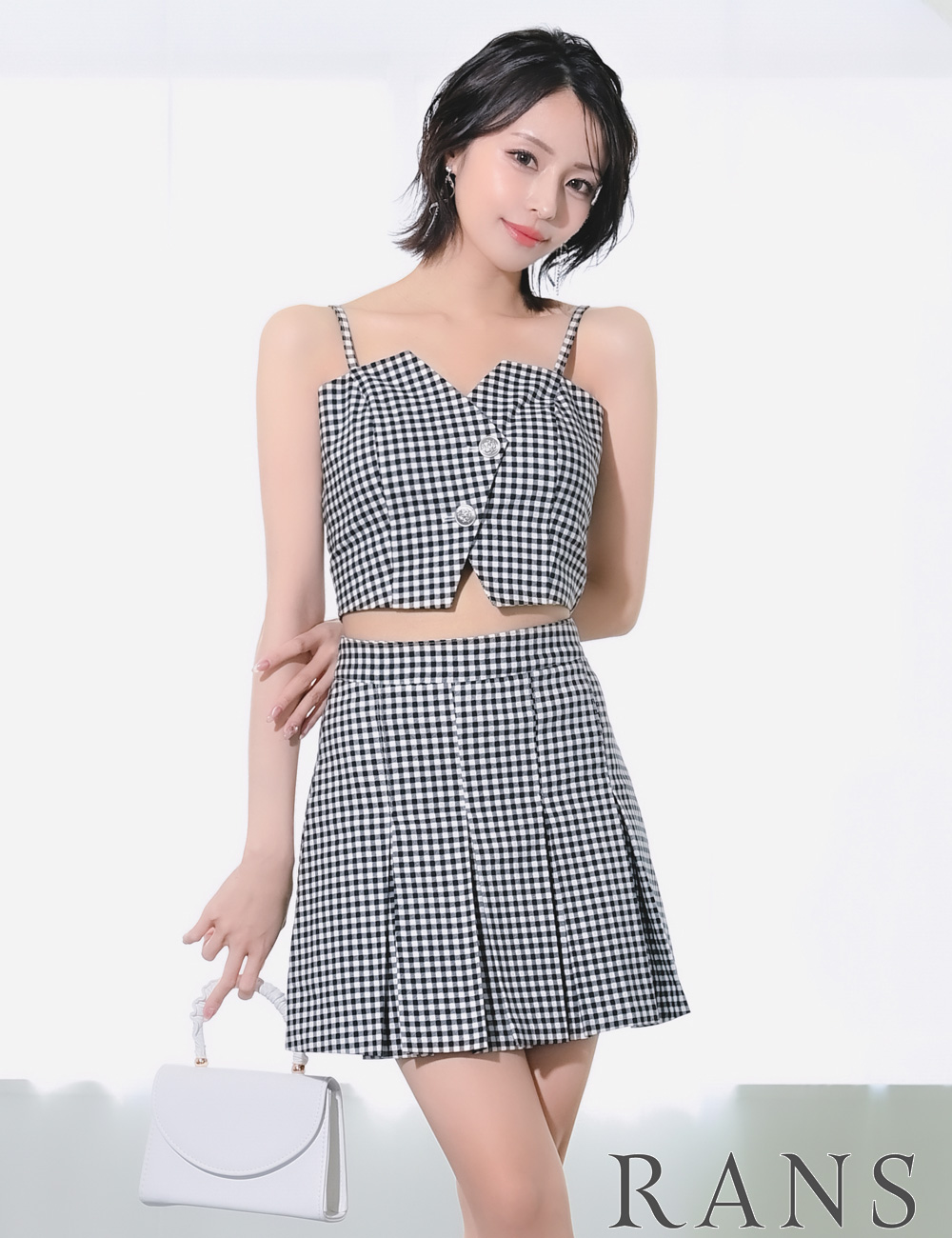 [即納][instock]【RANS】ミニ/ドレス/キャミ/セットアップ/プリーツ/ブラック/ギンガムチェック